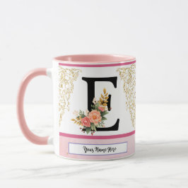 Floral Letter E Mug – Personalized Initial Cup wit Mok