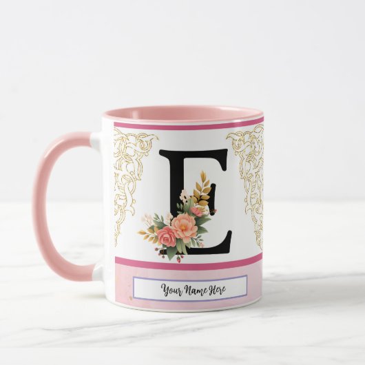 Floral Letter E Mug – Personalized Initial Cup wit Mok (Links)