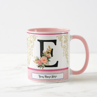 Floral Letter E Mug – Personalized Initial Cup wit Mok