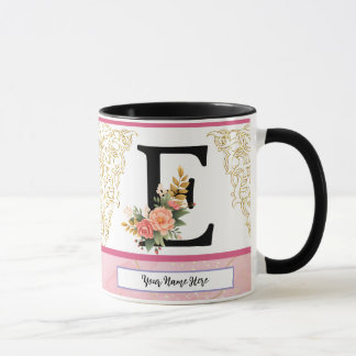 Floral Letter E Mug – Personalized Initial Cup wit Mok