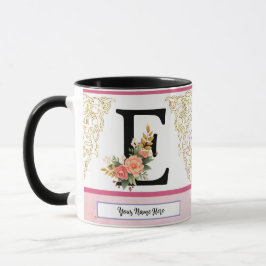 Floral Letter E Mug – Personalized Initial Cup wit Mok