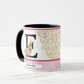 Floral Letter E Mug – Personalized Initial Cup wit Mok (Voorkant links)
