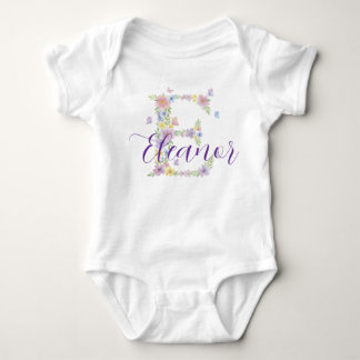 Floral Letter E Personalized Baby Bodysuit