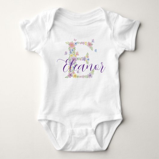 Floral Letter E Personalized Baby Bodysuit (Voorkant)