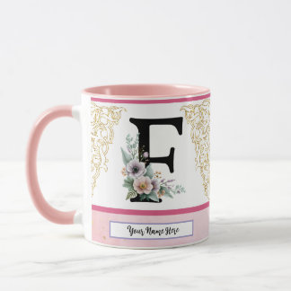 Floral Letter F – Personalized with Name Coffe Mug Mok