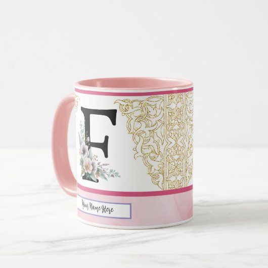 Floral Letter F – Personalized with Name Coffe Mug Mok (Voorkant links)