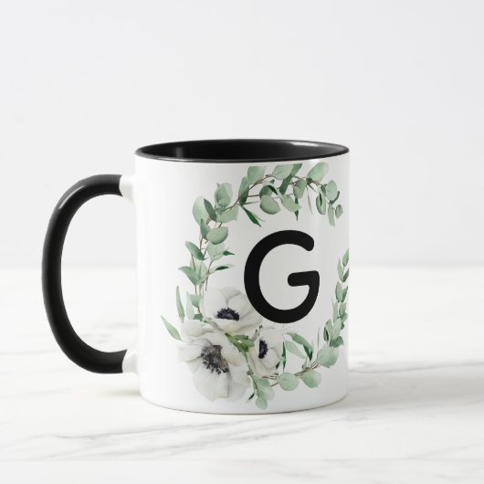 Floral Letter G Initial Coffee Mug Mok (Links)