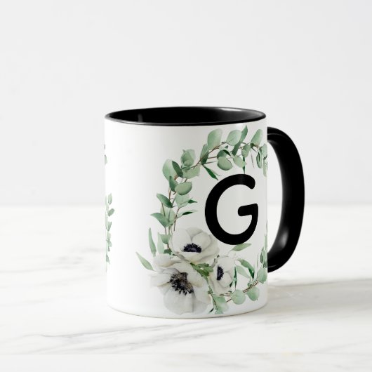 Floral Letter G Initial Coffee Mug Mok (Voorkant rechts)