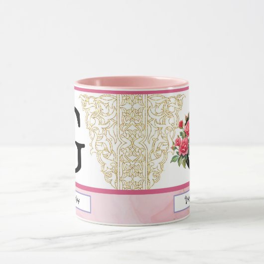 Floral Letter G Mug – Custom Name Monogram Cup Mok (Midden)