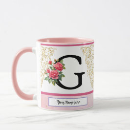 Floral Letter G Mug – Custom Name Monogram Cup Mok