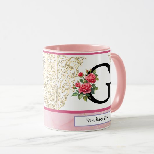 Floral Letter G Mug – Custom Name Monogram Cup Mok (Voorkant rechts)