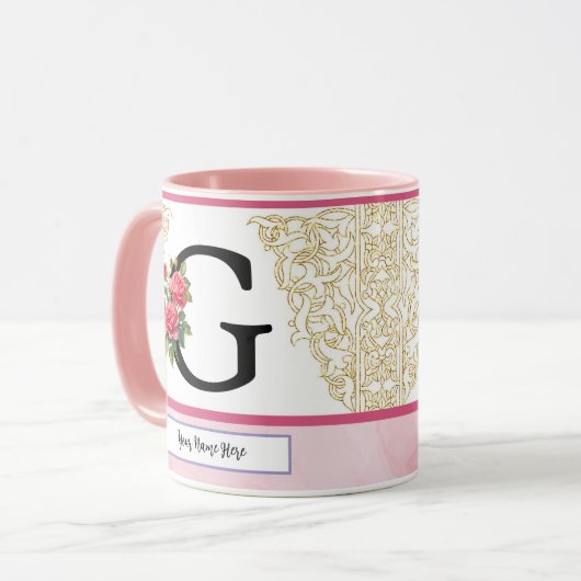 Floral Letter G Mug – Custom Name Monogram Cup Mok (Voorkant links)