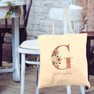 Floral Letter G Pink en Ivory Bouquet Tote Bag