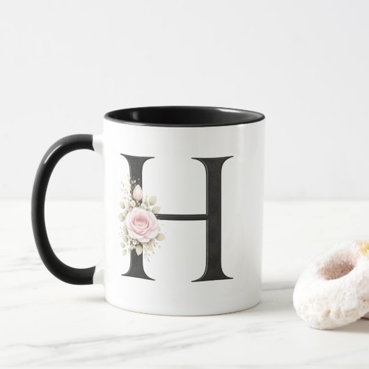 Floral Letter H Monogram | Elegant Initial H Logo Mok (Met donut)
