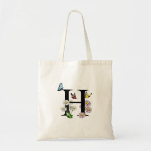 Floral Letter H Monogram Tote Bag