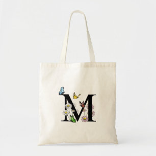 Floral Letter M Monogram Tote Bag