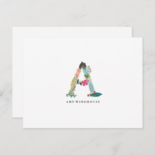 Floral Letter Monogram Initiaal - A - Flat Card Briefkaart (Voorkant / Achterkant)
