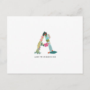Floral Letter Monogram Initiaal - A - Flat Card Briefkaart