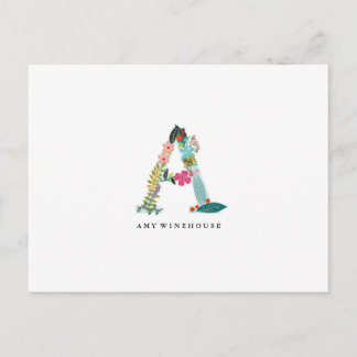 Floral Letter Monogram Initiaal - A - Flat Card Briefkaart
