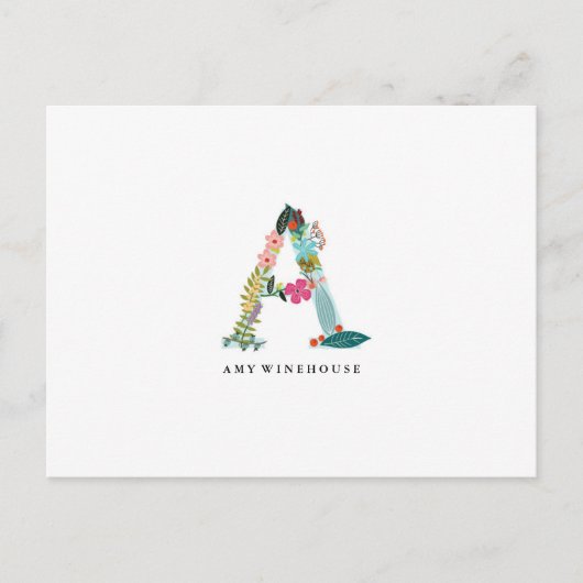 Floral Letter Monogram Initiaal - A - Flat Card Briefkaart (Voorkant)