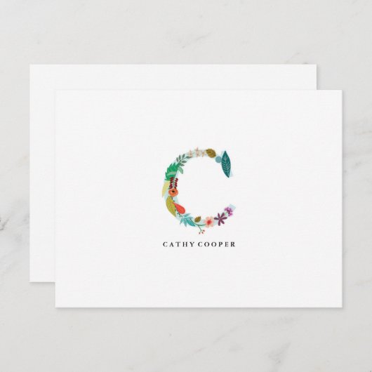 Floral Letter Monogram Initiaal - C - Flat Card Briefkaart (Voorkant / Achterkant)