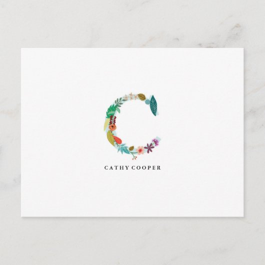 Floral Letter Monogram Initiaal - C - Flat Card Briefkaart (Voorkant)