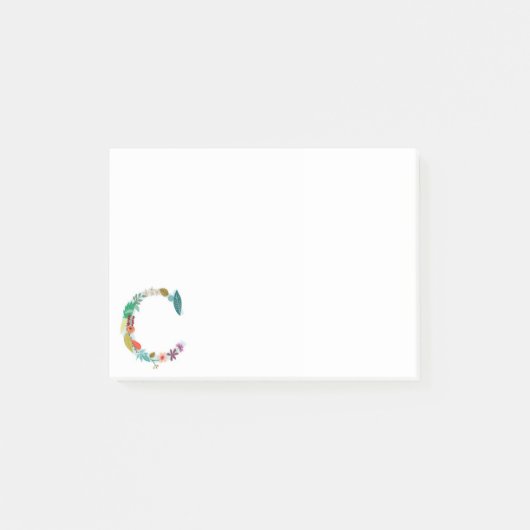 Floral Letter Monogram Initiaal - C Post-it® Notes (Voorkant)