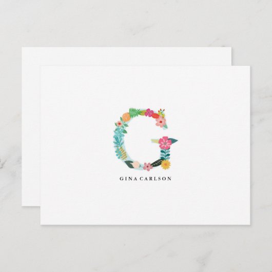 Floral Letter Monogram Initiaal - G - Flat Card Briefkaart (Voorkant / Achterkant)
