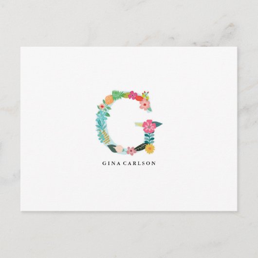 Floral Letter Monogram Initiaal - G - Flat Card Briefkaart (Voorkant)