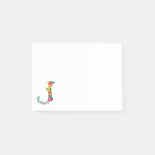 Floral Letter Monogram Initiaal - J - Post-it® Notes (Voorkant)