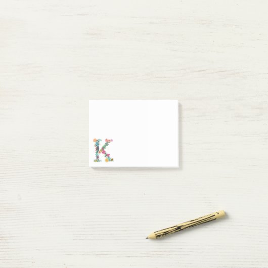 Floral Letter Monogram Initiaal - K - Post-it® Notes (Op bureau)