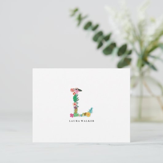 Floral Letter Monogram Initiaal - L - Flat Card Briefkaart (Staand voorkant)