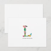 Floral Letter Monogram Initiaal - L - Flat Card Briefkaart (Voorkant / Achterkant)