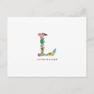 Floral Letter Monogram Initiaal - L - Flat Card Briefkaart