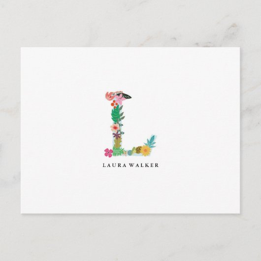 Floral Letter Monogram Initiaal - L - Flat Card Briefkaart (Voorkant)