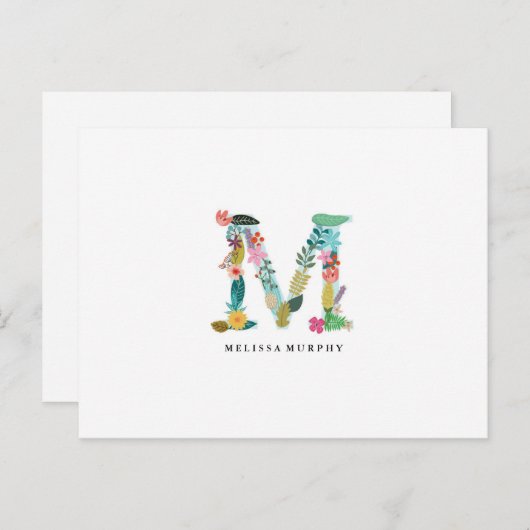 Floral Letter Monogram Initiaal - M - Flat Card Briefkaart (Voorkant / Achterkant)