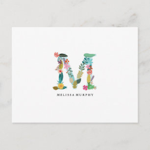 Floral Letter Monogram Initiaal - M - Flat Card Briefkaart