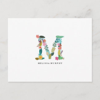 Floral Letter Monogram Initiaal - M - Flat Card Briefkaart