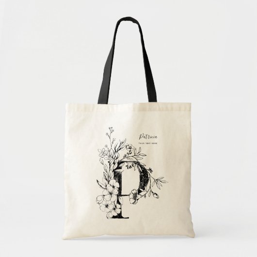 Floral Letter P Boerkwekerij botanische monogramme Tote Bag (Voorkant)