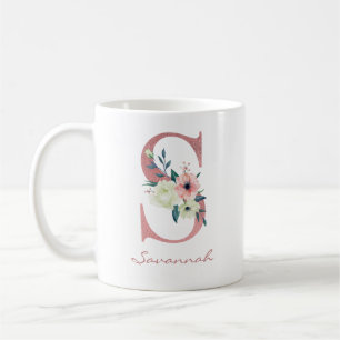 Floral Letter S Initiaal - Roze en Ivory Bouquet Koffiemok