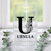 Floral Letter U Monogram en gepersonaliseerde naam Blikvorm Glas