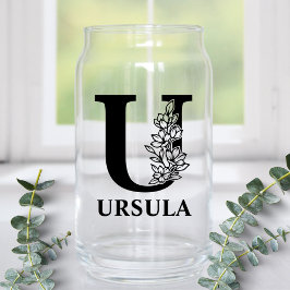 Floral Letter U Monogram en gepersonaliseerde naam Blikvorm Glas