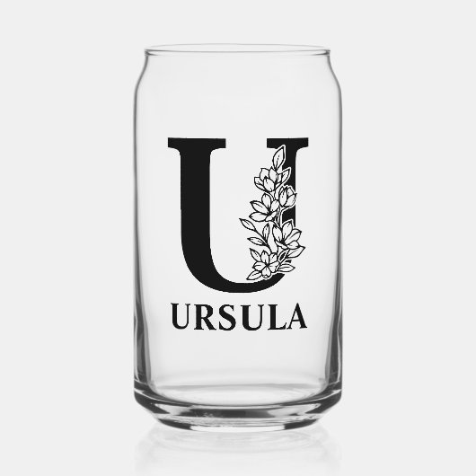 Floral Letter U Monogram en gepersonaliseerde naam Blikvorm Glas (Voorkant)