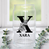 Floral Letter X Monogram en gepersonaliseerde naam Blikvorm Glas