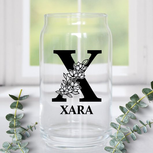 Floral Letter X Monogram en gepersonaliseerde naam Blikvorm Glas