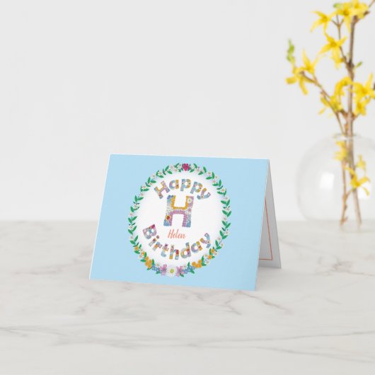 Floral letterH monogram Gepersonaliseerde Birthday Kaart (Gele Bloem)