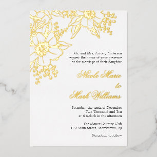 Floral Letterpress Style Wedding Folie Uitnodiging
