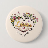Floral Librarian Heart Ronde Button 7,6 Cm (Voorkant)