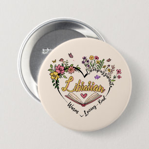 Floral Librarian Heart Ronde Button 7,6 Cm