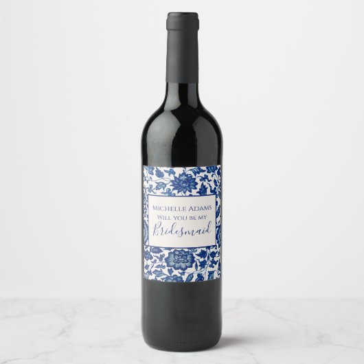 Floral Life Bridesmaid Wine Label Wijn Etiket (Voorkant)